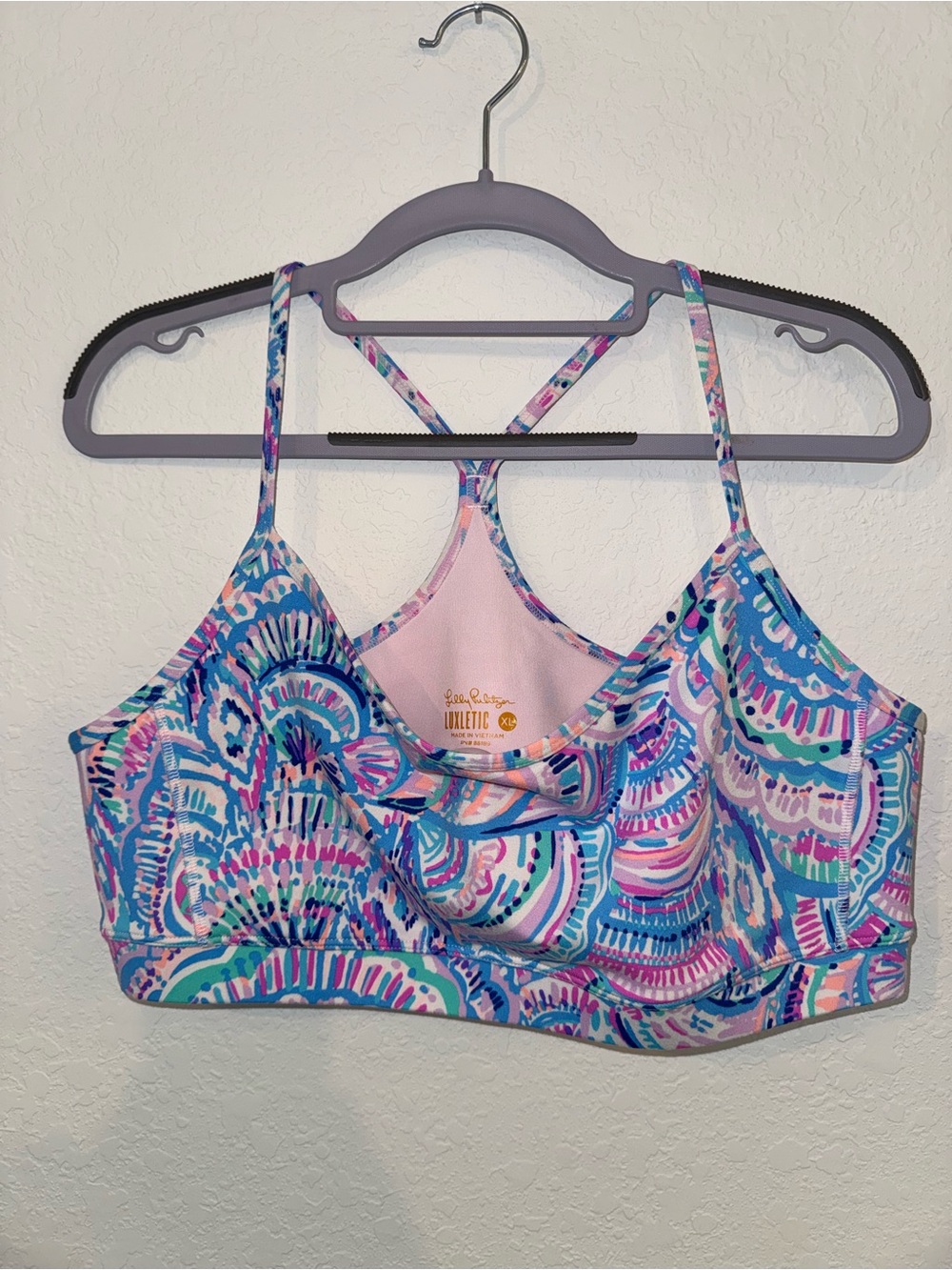 Lilly Pulitzer Blue Pink Multicolor Printed Bikini Top